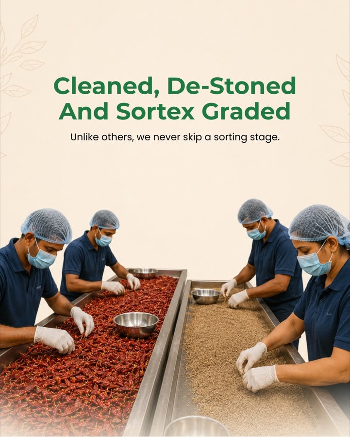 Cleaned, De-Stoned And Sortex Graded